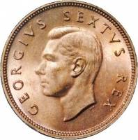 () Монета ЮАР (Южная Африка) 1948 год 1  ""   Алюминиево-Никелево-Бронзовый сплав (Al-Ni-Br)  UNC
